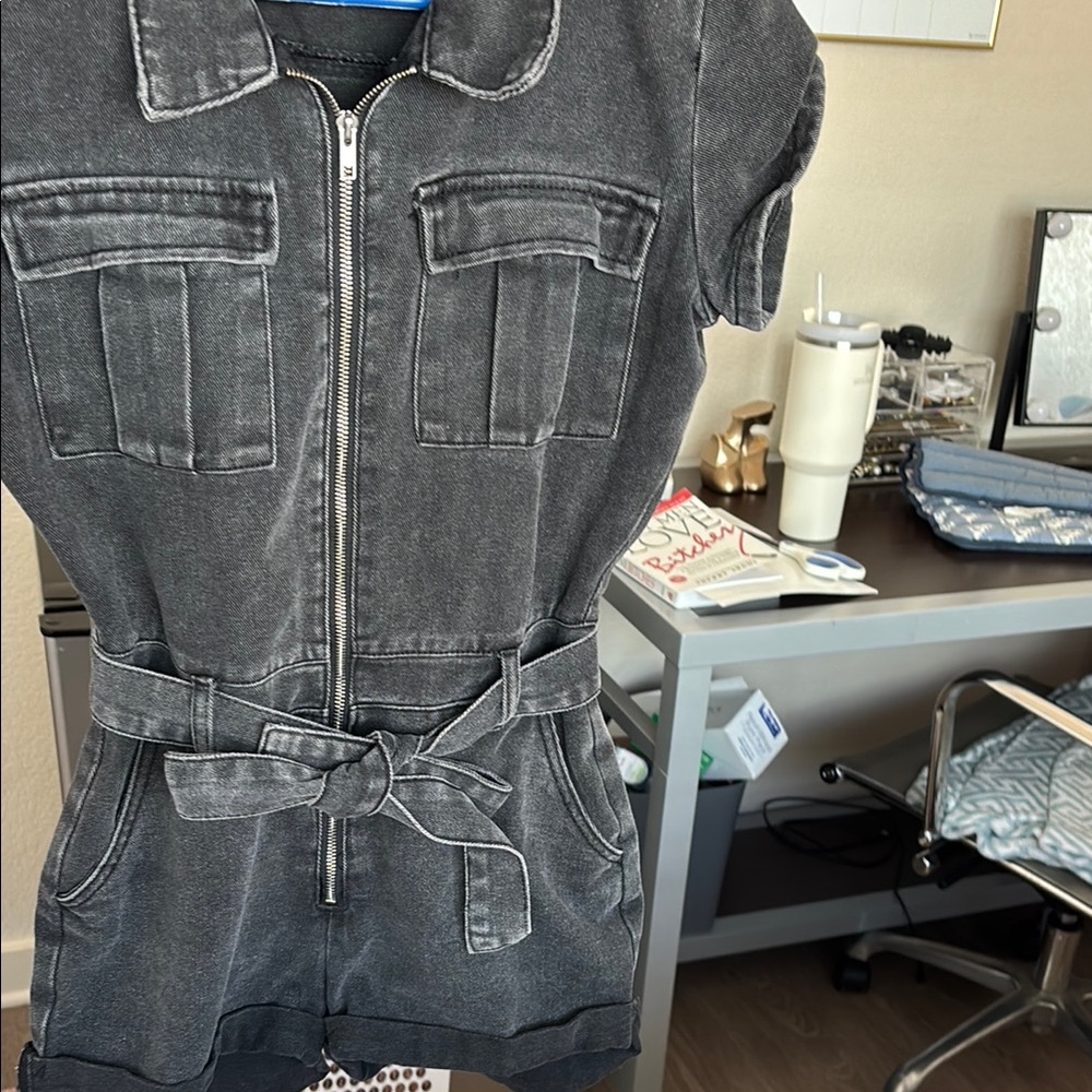 Black Denim Short Sleeve Jumpsuit